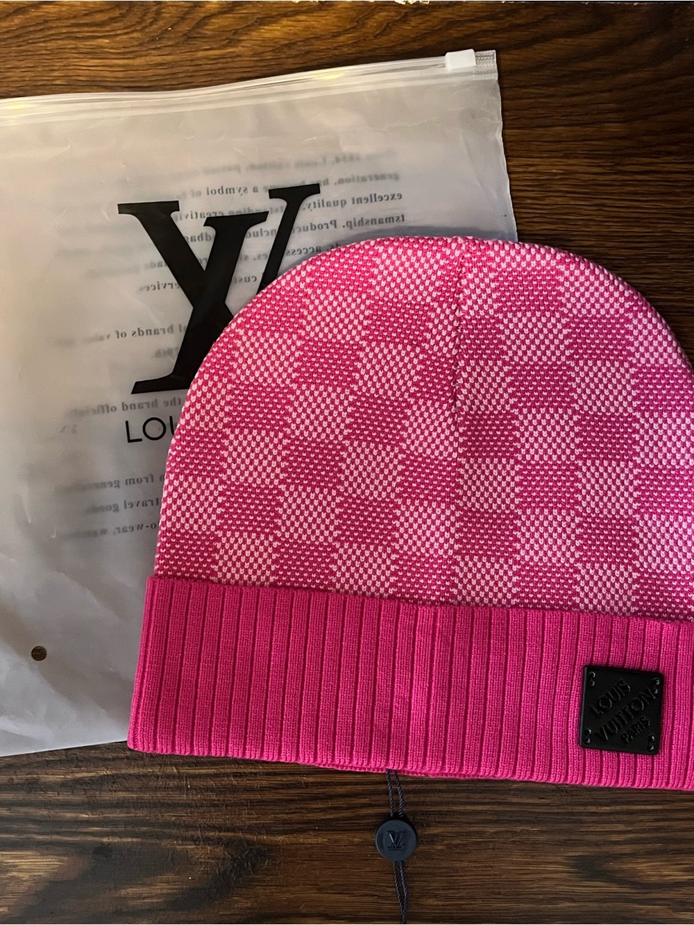 Louis Vuitton Hot Pink Checkered Knit Beanie